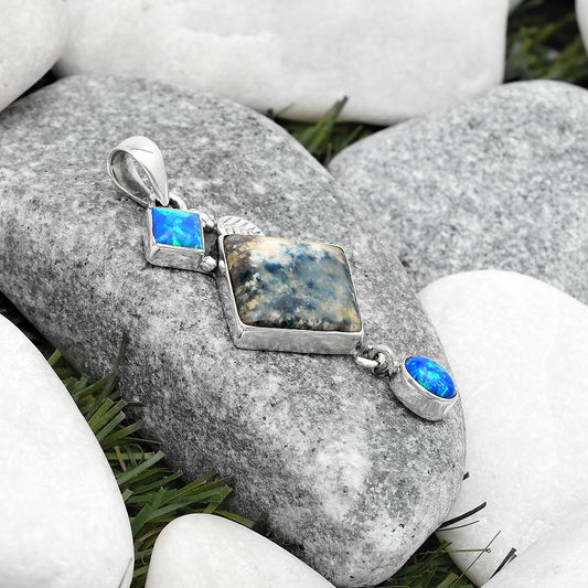 Blue Scheelite - Turkey & Fire Opal Pendant P-1414 SDP125552