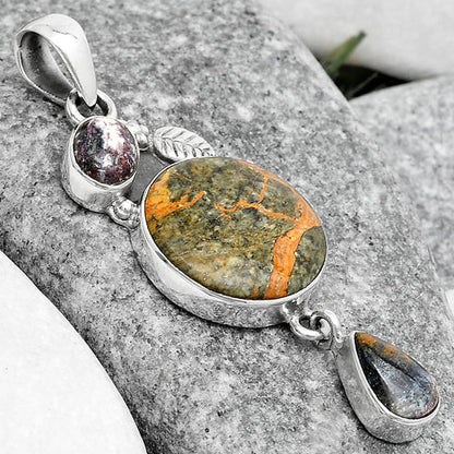 Moroccan Yellow Jacket Jasper & Indian Blanket Jasper Pendant P-1414 SDP125558