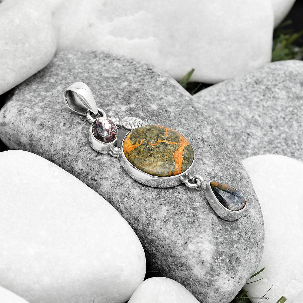 Moroccan Yellow Jacket Jasper & Indian Blanket Jasper Pendant P-1414 SDP125558