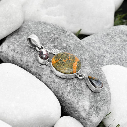 Moroccan Yellow Jacket Jasper & Indian Blanket Jasper Pendant P-1414 SDP125558