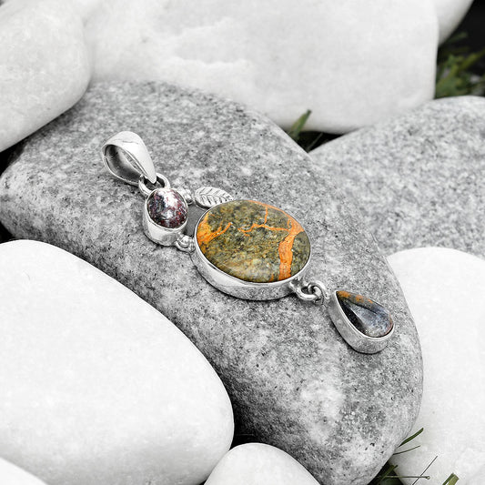 Moroccan Yellow Jacket Jasper & Indian Blanket Jasper Pendant P-1414 SDP125558