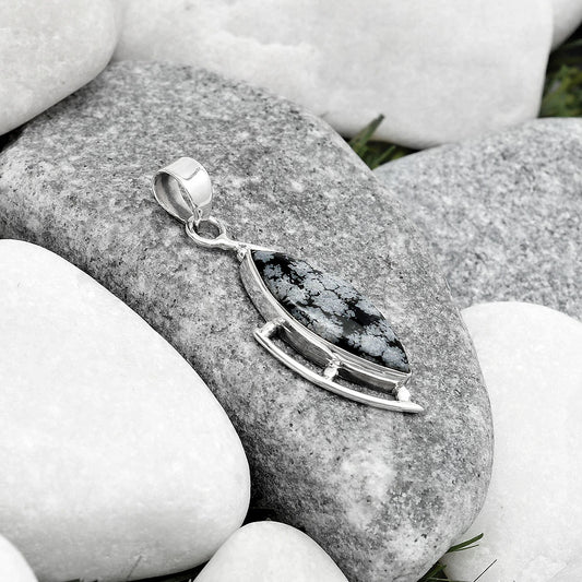 Natural Snow Flake Obsidian Pendant P-1274 SDP125596