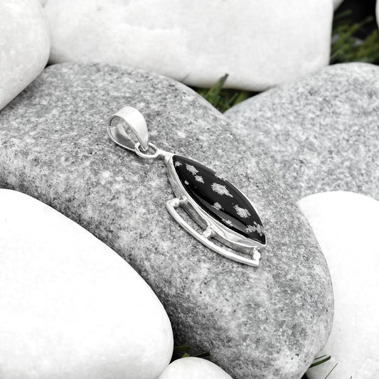 Natural Snow Flake Obsidian Pendant P-1274 SDP125614
