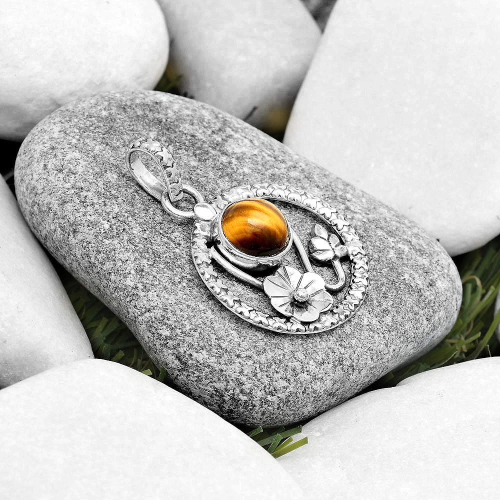 Floral - Natural Tiger Eye - Africa Pendant P-1615 SDP125763