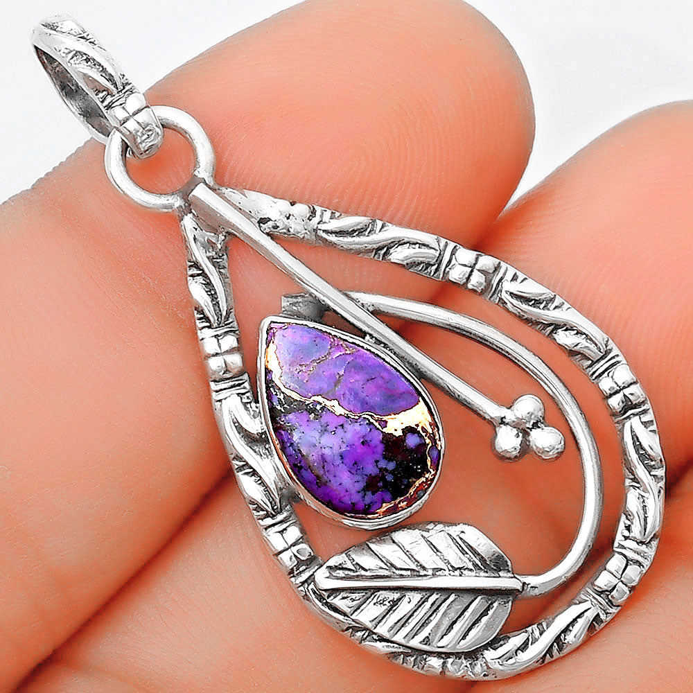 Leaf Natural Copper Purple Turquoise Pendant P-1608 SDP125785