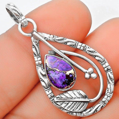 Leaf Natural Copper Purple Turquoise Pendant P-1608 SDP125785