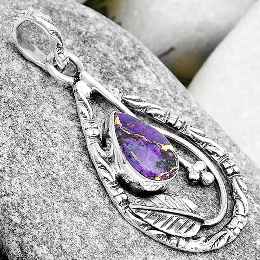 Leaf Natural Copper Purple Turquoise Pendant P-1608 SDP125785