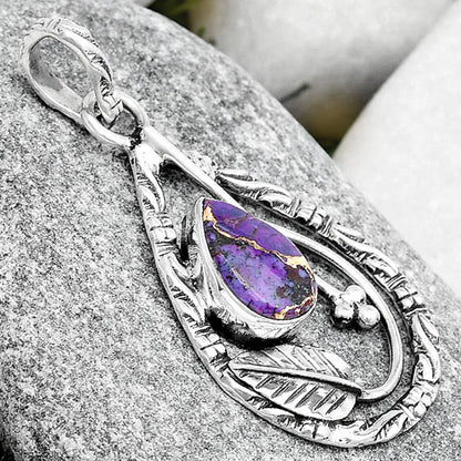 Leaf Natural Copper Purple Turquoise Pendant P-1608 SDP125785