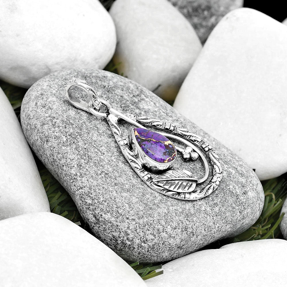 Leaf Natural Copper Purple Turquoise Pendant P-1608 SDP125785
