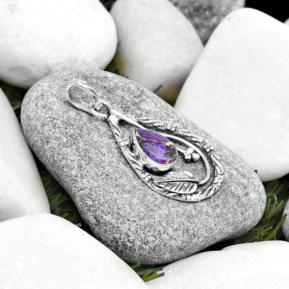 Leaf Natural Copper Purple Turquoise Pendant P-1608 SDP125785