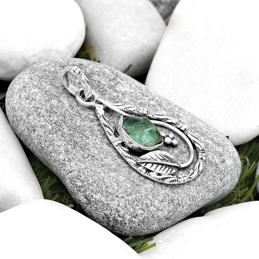 Leaf Aqua Apatite Rough Madagascar Pendant P-1608 SDP125794