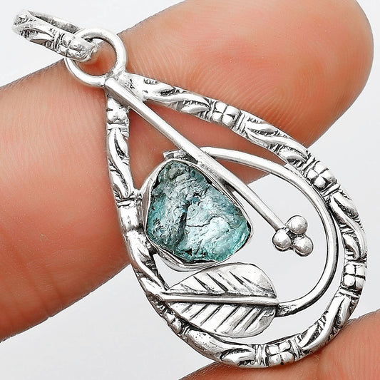Leaf Aqua Apatite Rough Madagascar Pendant P-1608 SDP125806