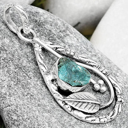 Leaf Aqua Apatite Rough Madagascar Pendant P-1608 SDP125806