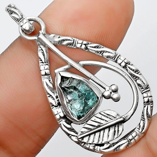 Leaf Aqua Apatite Rough Madagascar Pendant P-1608 SDP125810