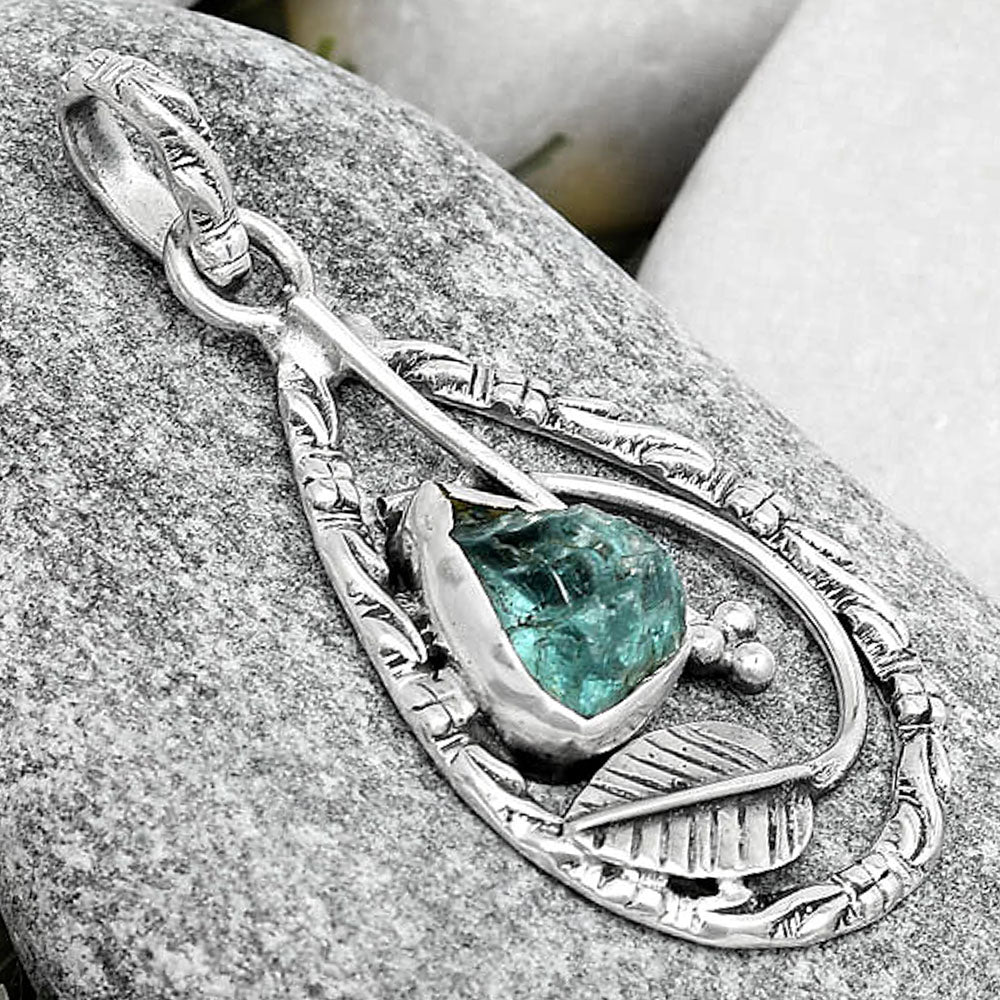 Leaf Aqua Apatite Rough Madagascar Pendant P-1608 SDP125810