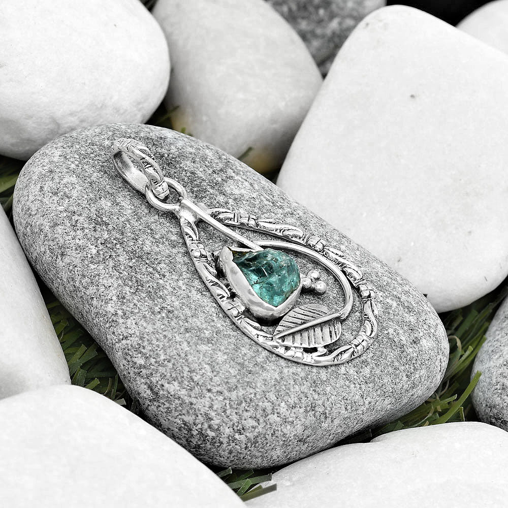 Leaf Aqua Apatite Rough Madagascar Pendant P-1608 SDP125810