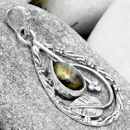 Leaf Natural Spectrolite Labradorite Pendant P-1608 SDP125816