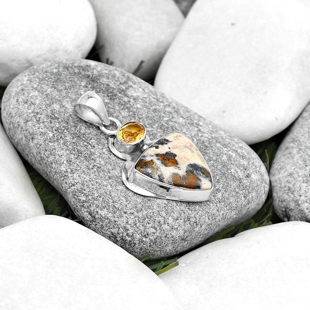 Natural Indian Blanket Jasper & Citrine Pendant P-1607 SDP125822