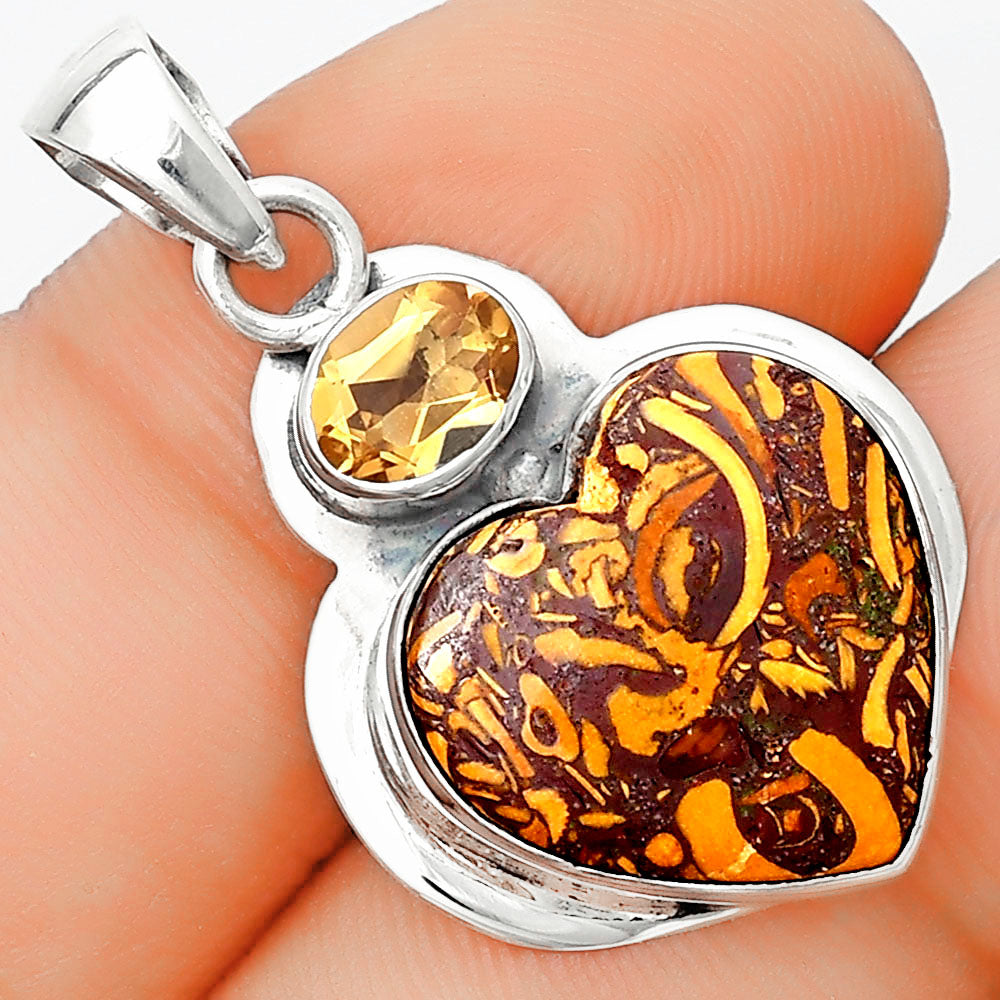 Heart Coquina Fossil Jasper & Citrine Pendant P-1607 SDP125836