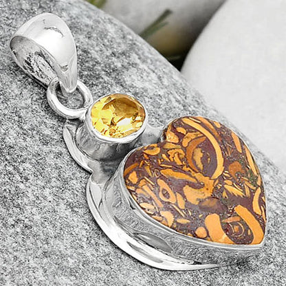 Heart Coquina Fossil Jasper & Citrine Pendant P-1607 SDP125836