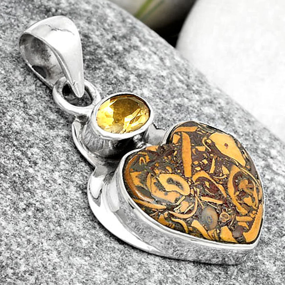 Heart Coquina Fossil Jasper & Citrine Pendant P-1607 SDP125845