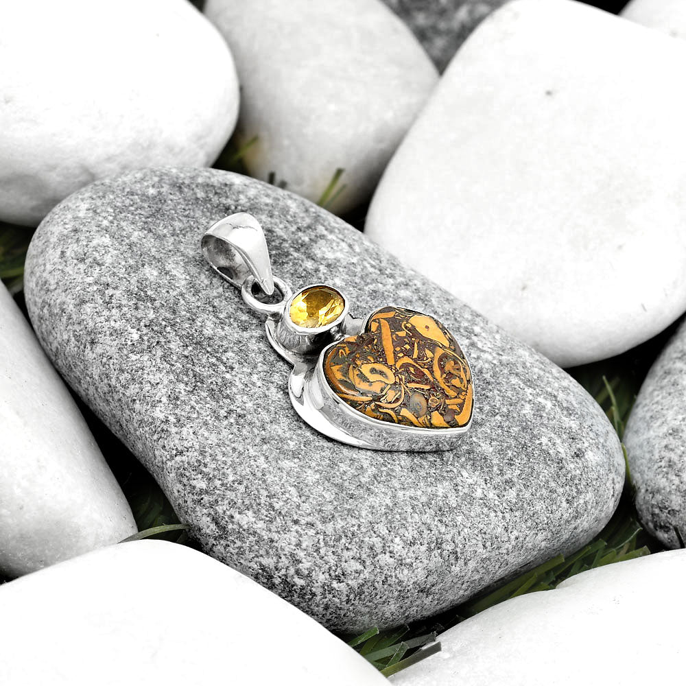 Heart Coquina Fossil Jasper & Citrine Pendant P-1607 SDP125845