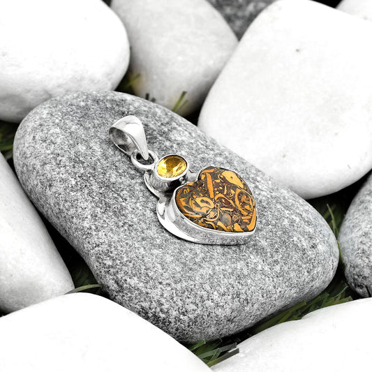 Heart Coquina Fossil Jasper & Citrine Pendant P-1607 SDP125845
