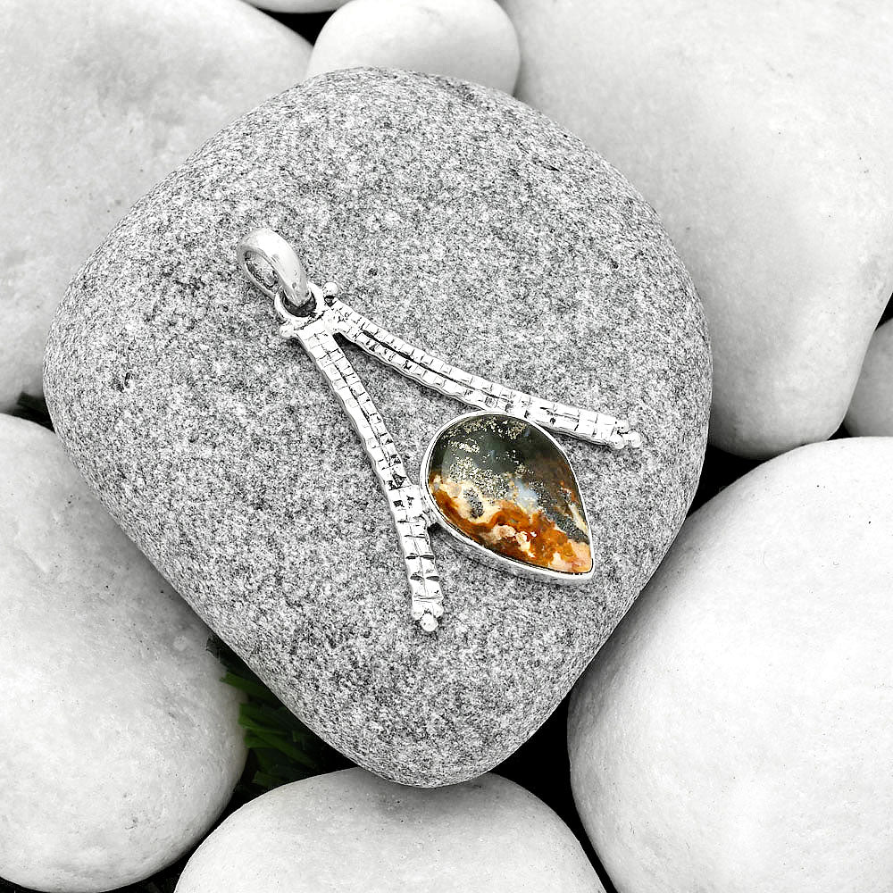 Natural Palm Root Fossil Agate Pendant P-1034 SDP125886