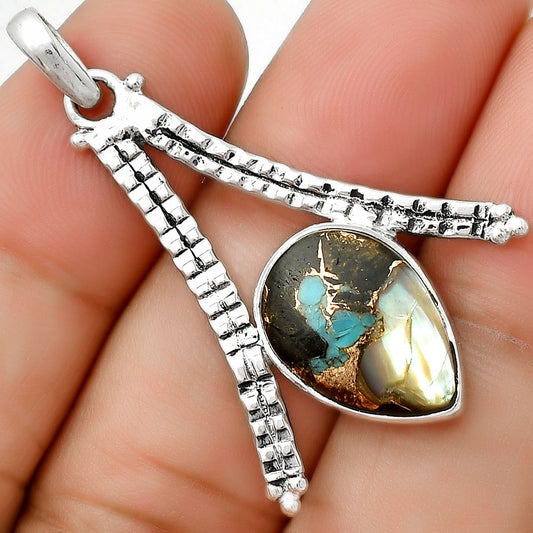 Natural Shell In Black Blue Turquoise Pendant P-1034 SDP125889