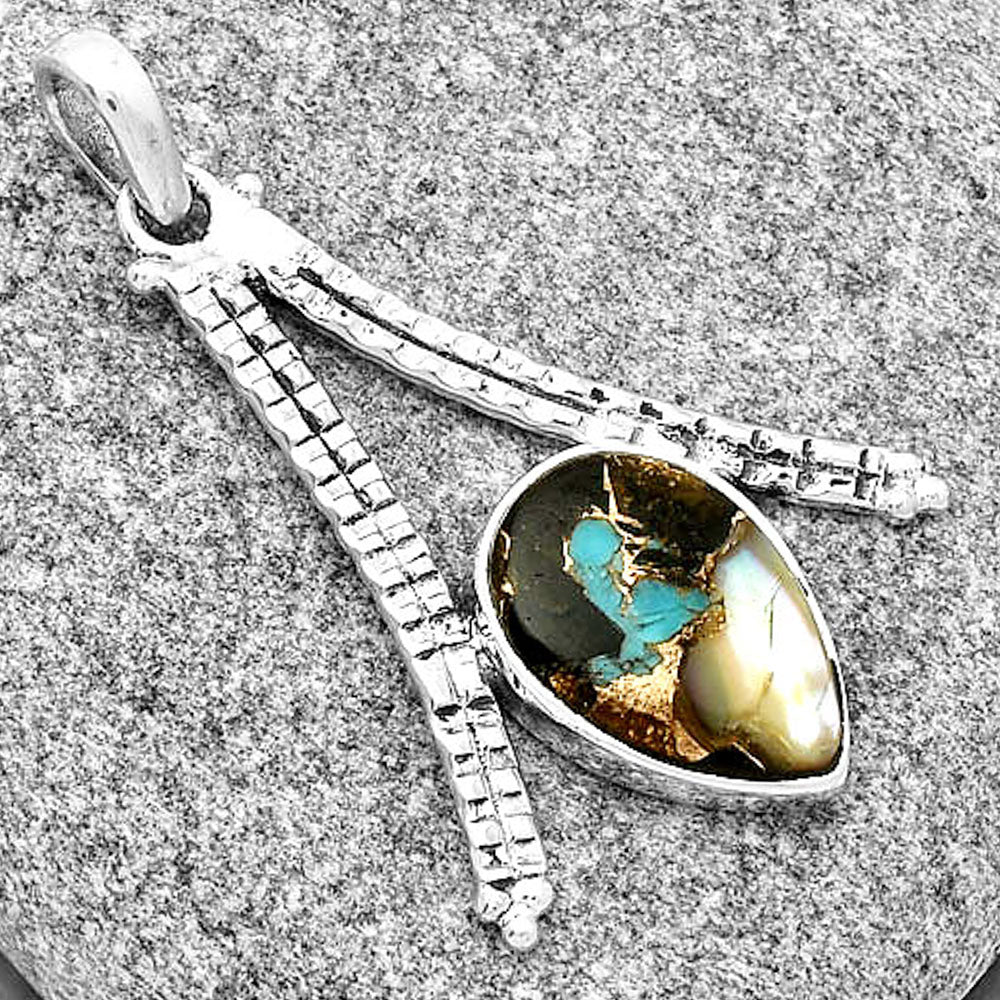 Natural Shell In Black Blue Turquoise Pendant P-1034 SDP125889