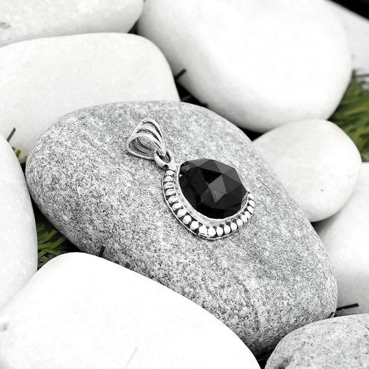 Faceted Natural Black Onyx - Brazil Pendant P-1052 SDP125918