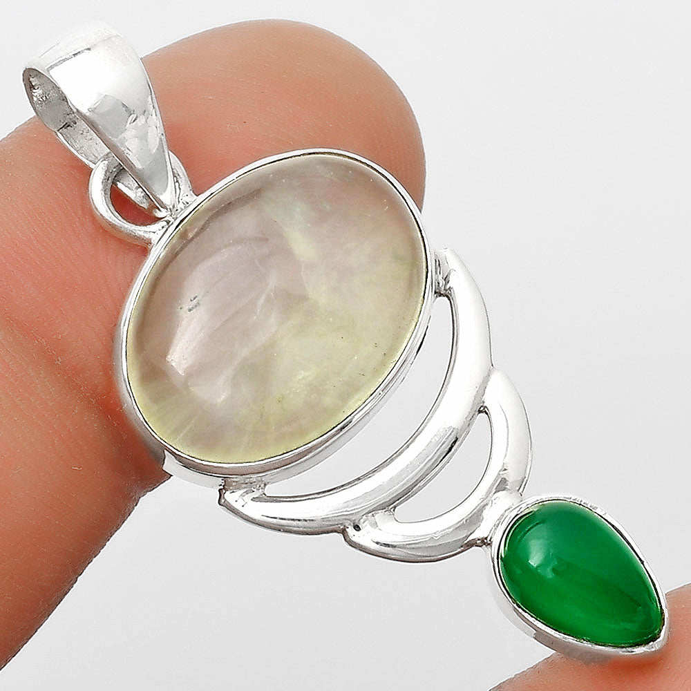 Natural Prehnite & Green Onyx Pendant P-1693 SDP125931