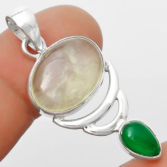 Natural Prehnite & Green Onyx Pendant P-1693 SDP125931