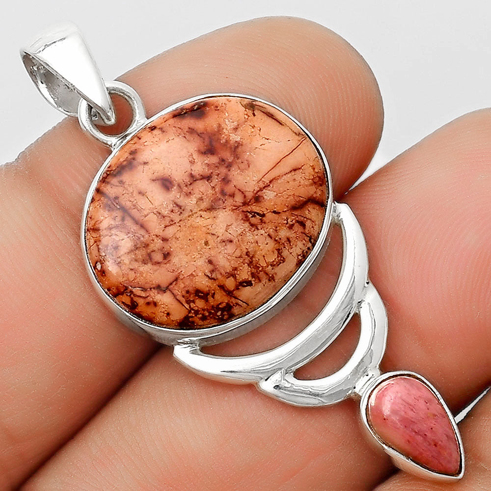 Indian Paint Gemstone & Pink Tulip Quartz Pendant P-1693 SDP125933