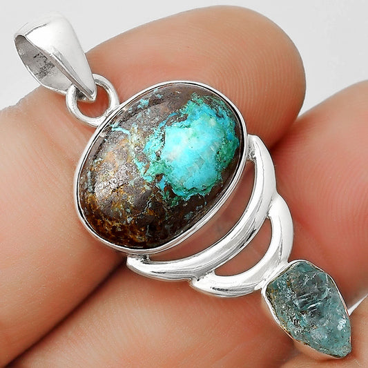 Shattuckite USA & Aqua Apatite Rough Pendant P-1693 SDP125935