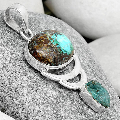Shattuckite USA & Aqua Apatite Rough Pendant P-1693 SDP125935