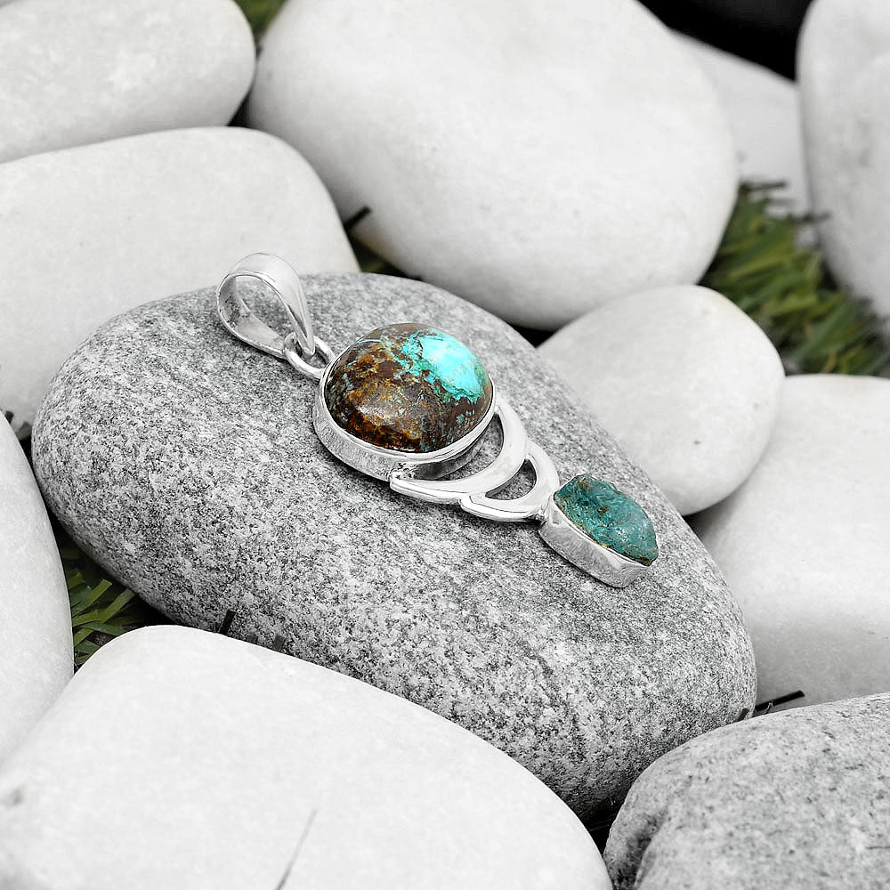 Shattuckite USA & Aqua Apatite Rough Pendant P-1693 SDP125935