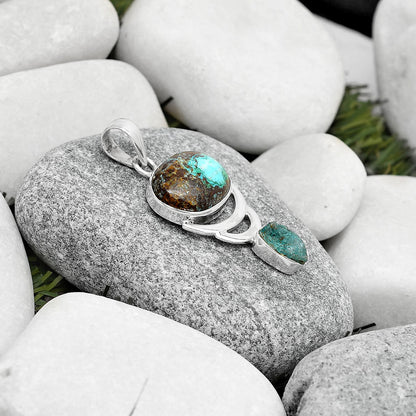 Shattuckite USA & Aqua Apatite Rough Pendant P-1693 SDP125935