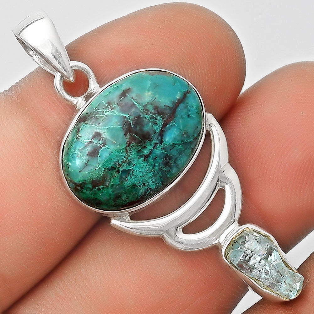 Shattuckite USA & Aqua Apatite Rough Pendant P-1693 SDP125936