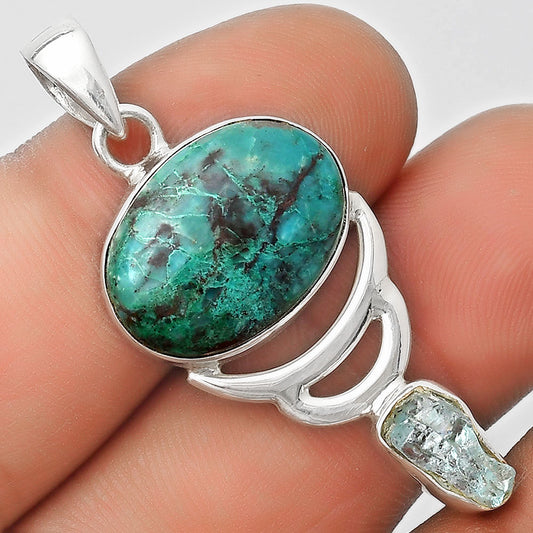 Shattuckite USA & Aqua Apatite Rough Pendant P-1693 SDP125936