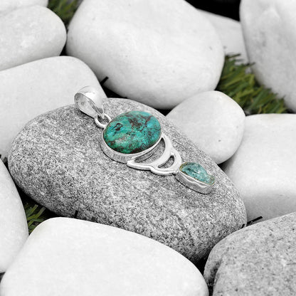 Shattuckite USA & Aqua Apatite Rough Pendant P-1693 SDP125936