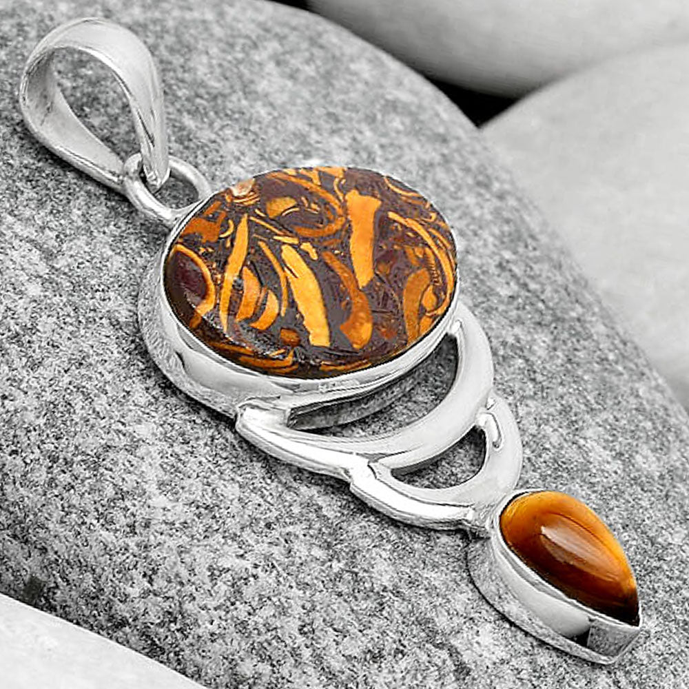 Coquina Fossil Jasper & Tiger Eye Pendant P-1693 SDP125939