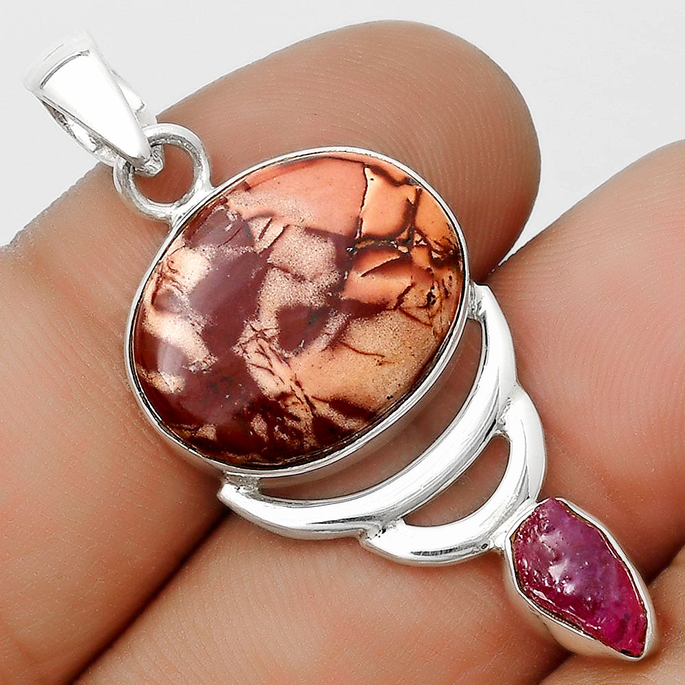 Indian Paint Gemstone & Pink Tourmaline Rough Pendant P-1693 SDP125941