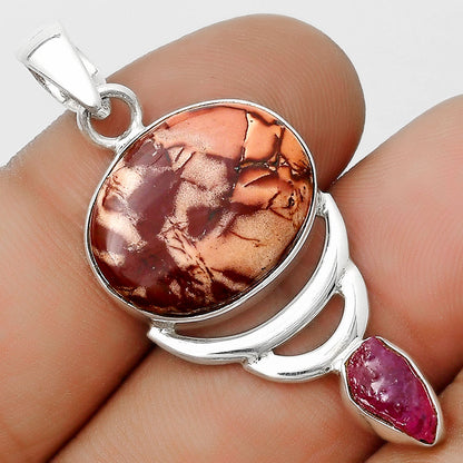 Indian Paint Gemstone & Pink Tourmaline Rough Pendant P-1693 SDP125941