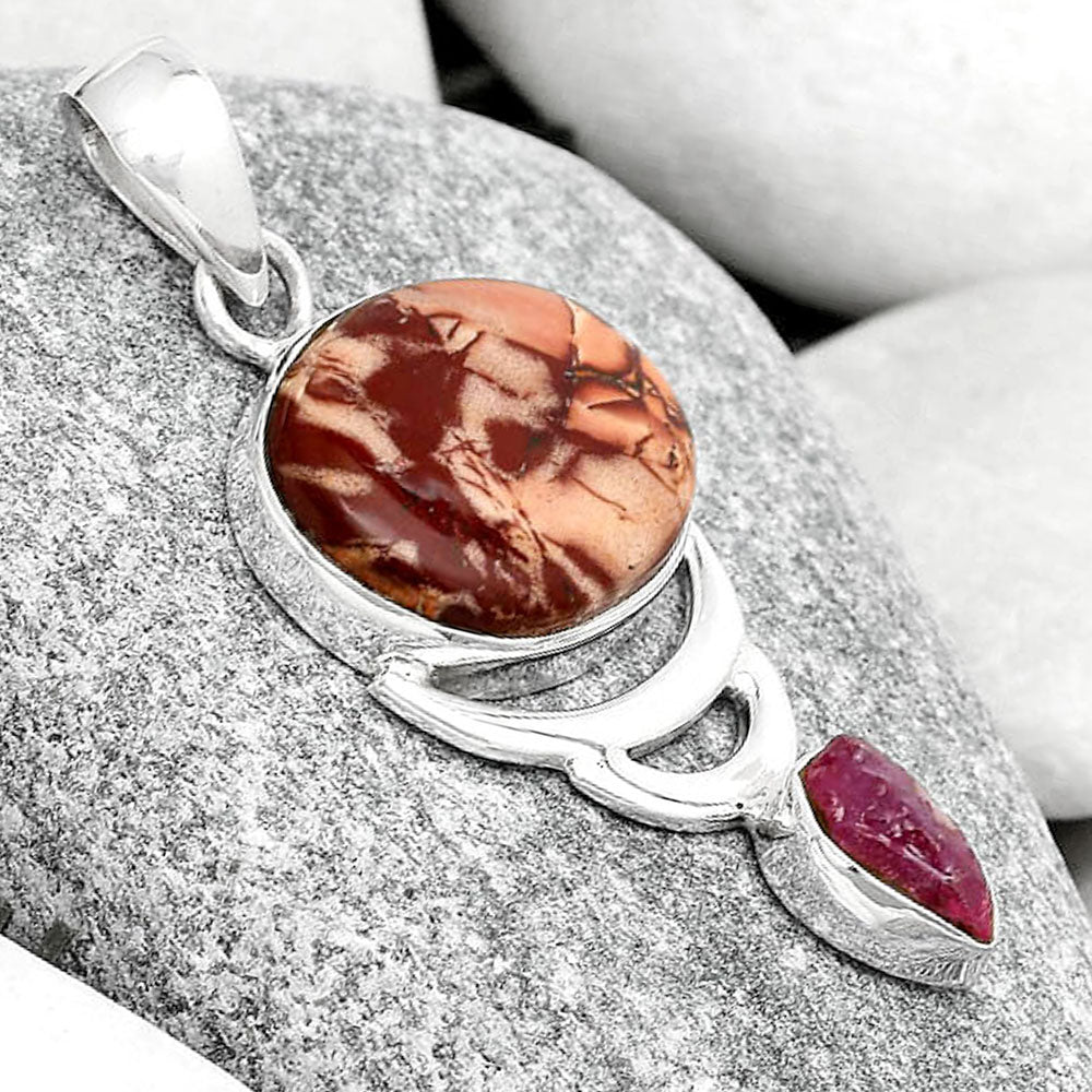 Indian Paint Gemstone & Pink Tourmaline Rough Pendant P-1693 SDP125941