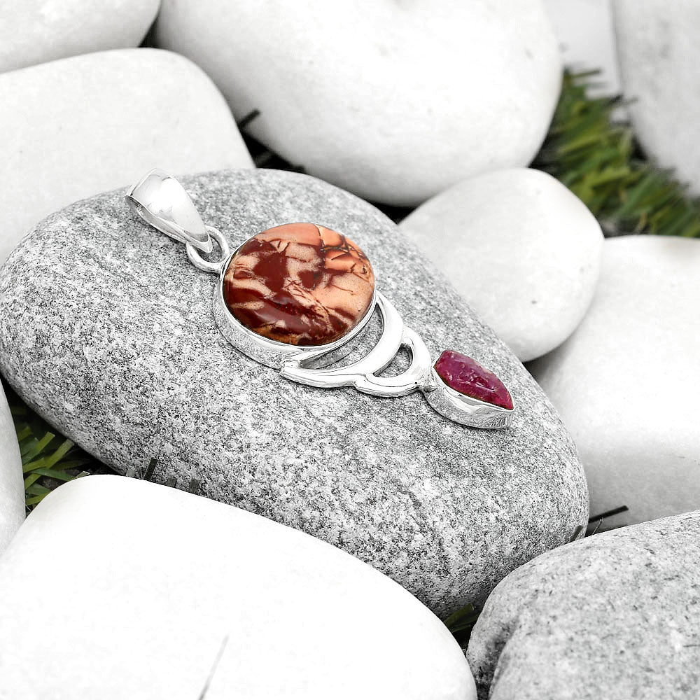 Indian Paint Gemstone & Pink Tourmaline Rough Pendant P-1693 SDP125941