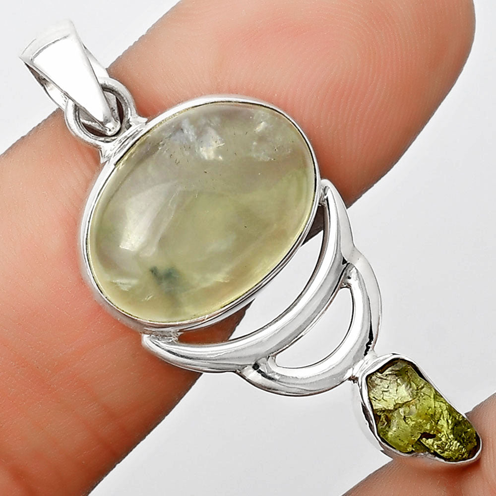 Natural Prehnite & Peridot Rough Pendant P-1693 SDP125964