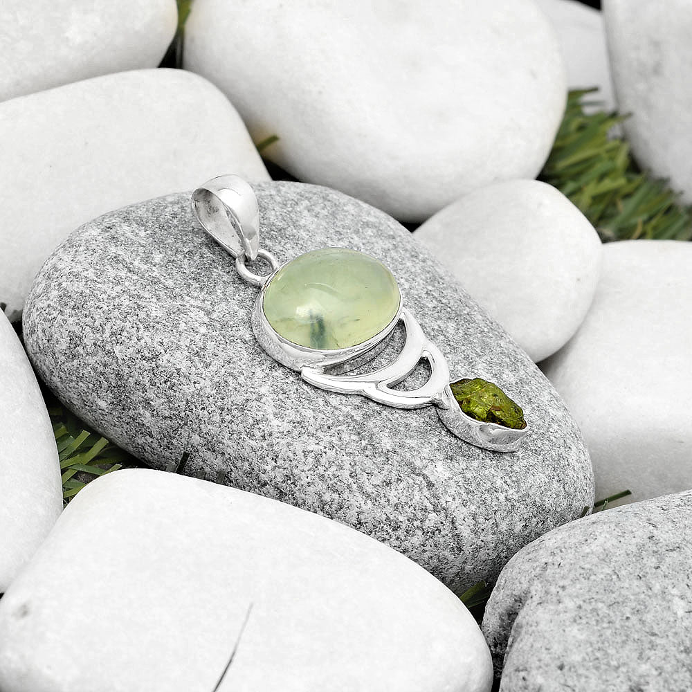 Natural Prehnite & Peridot Rough Pendant P-1693 SDP125964