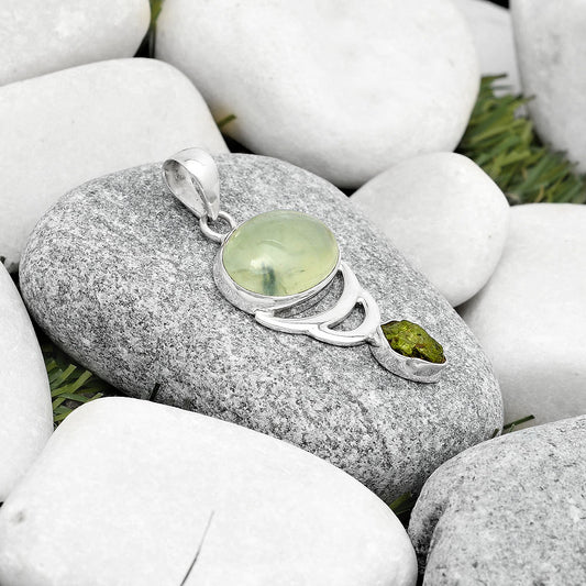 Natural Prehnite & Peridot Rough Pendant P-1693 SDP125964