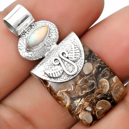 Turtella Jasper - USA & Fire Opal Pendant P-1545 SDP126053